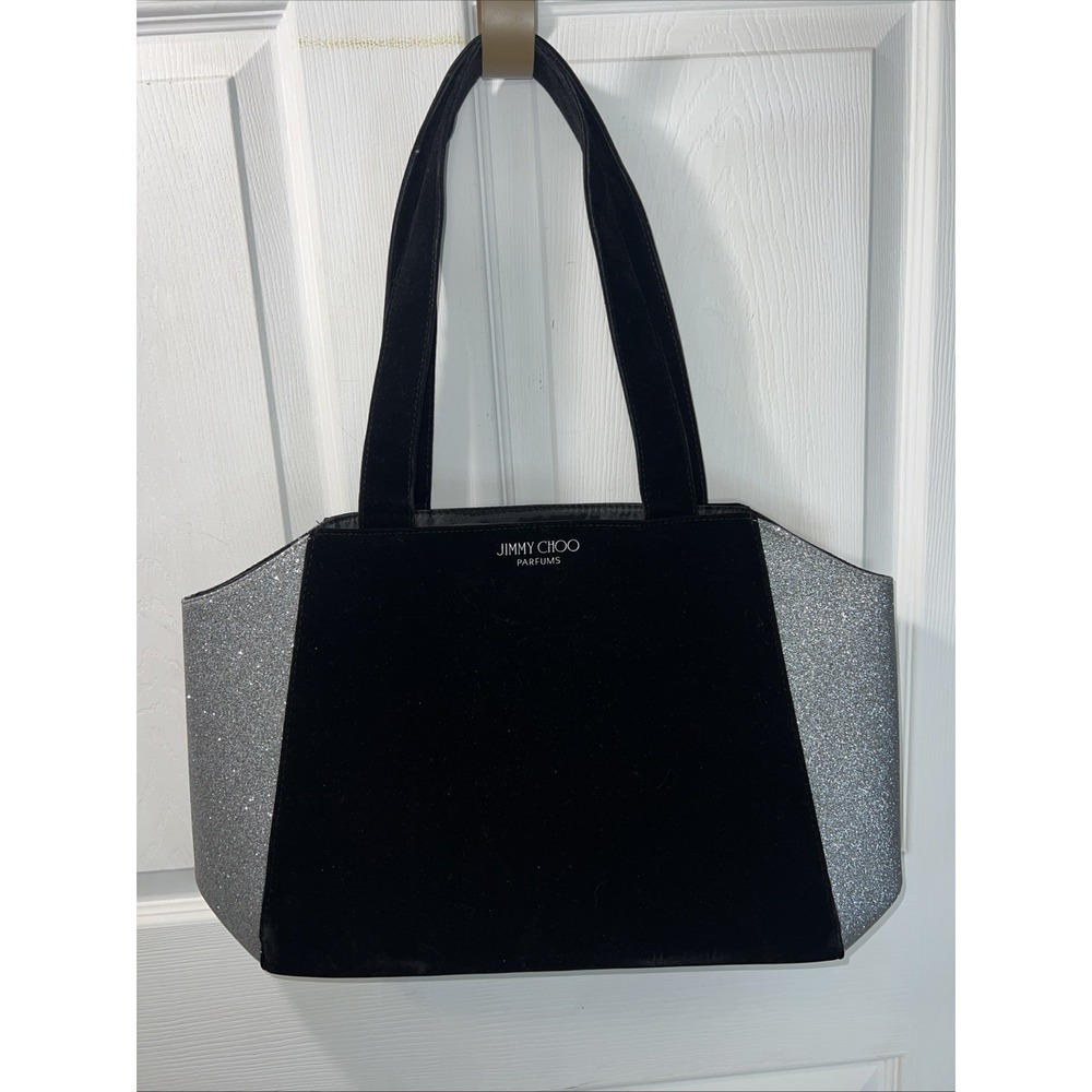 Jimmy Choo Parfum Tote Bag Black Velvet /Silver‎ Glitter Handbag Purse